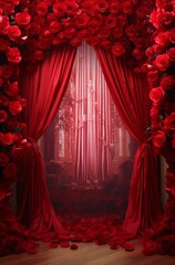 Digital Backdrops - Red Floral Studio Overlays, Fine Art Textures,