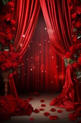 Digital Backdrops - Red Floral Studio Overlays, Fine Art Textures,