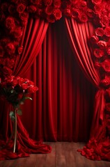 Digital Backdrops - Red Floral Studio Overlays, Fine Art Textures,