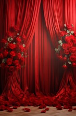 Digital Backdrops - Red Floral Studio Overlays, Fine Art Textures,