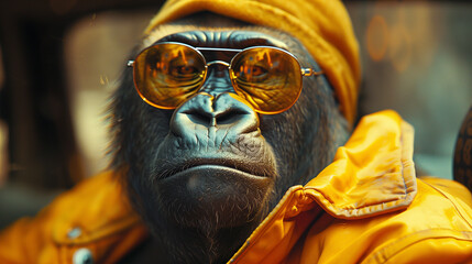 Małpa w okularach - obrazy, fototapety, plakaty