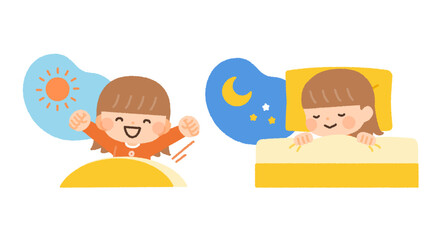 起きる・寝る子供のイラスト素材