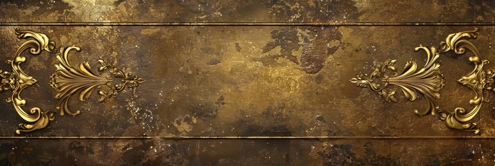 Symmetrical Ornate Design with Textured Background Central Horizontal Band - Background Texture Granulated Appearance Reminiscent Golden Leaf with Crackled Paint created with Generative AI Technology