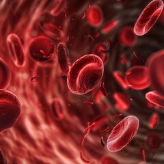 Blood cells flowing through veins, macro view, health concept