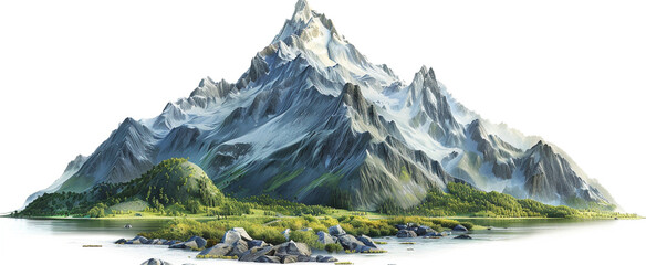 Rocky and icy mountain cutout isolated on a transparent background. PNG element for landscape design background. - Powered by Adobe