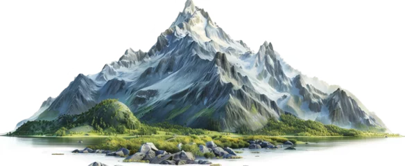  Rocky and icy mountain cutout isolated on a transparent background. PNG element for landscape design background. © Kosal
