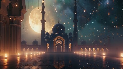3D Ramadan Night Banner Template: Beautiful Mu...

