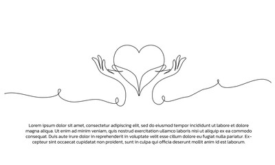 One line hand and love poster drawing with frame. Abstract minimal continuous line wall decor