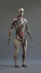 Human anatomy, full body, transparent skin showing organs, educational