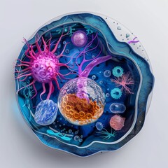 Human cell structure, detailed organelles, educational, 3D render