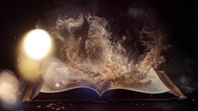 whimsical fairy tale book portrayed in swirling smoke. seamless looping overlay 4k virtual video animation background 