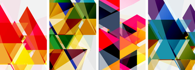 Colorful bright triangles with various colors and transparencies. Vector illustration For Wallpaper, Banner, Background, Card, Book Illustration, landing page