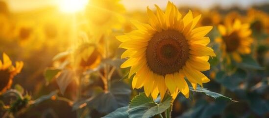 Fototapeta premium Beautiful sunflowers blooming in a vast and vibrant field under the bright sun
