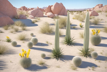 Various cactus plants in the hot desert