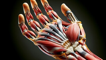 human hand anatomy, muscle system 3d visualization medical and study