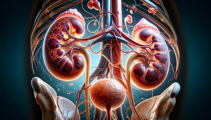 Human Urinary system anatomy, 3d visualization kidney system for medical and study