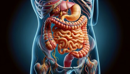Human digestive system anatomy, 3d visualization medical and study - obrazy, fototapety, plakaty