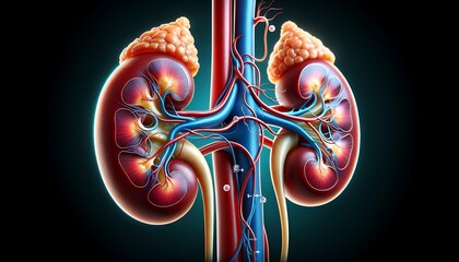Human Urinary system anatomy, 3d visualization kidney system for medical and study