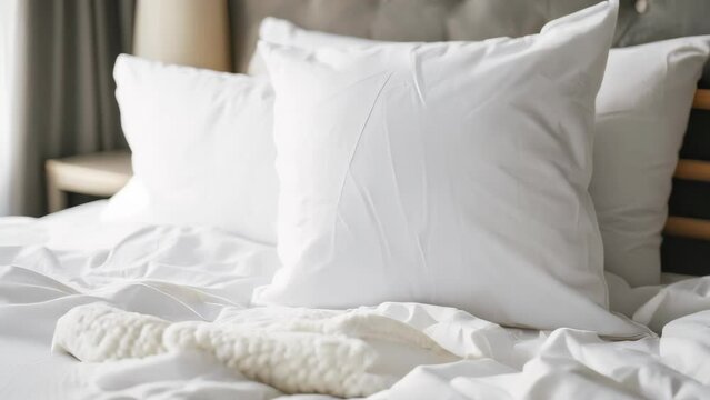 Blank soft pillow on the bed in bedroom.