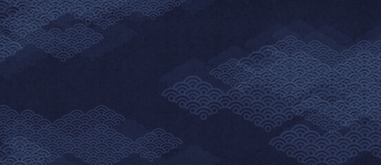 日本の伝統紙　青い和紙に和柄模様のデザインテクスチャ - obrazy, fototapety, plakaty