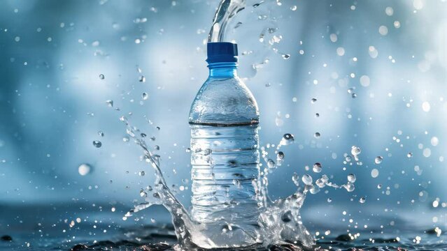 Plastic water bottle with water splash background.