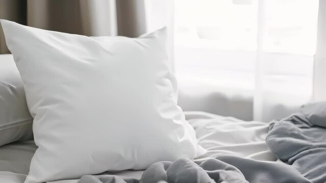 Blank soft pillow on the bed in bedroom.