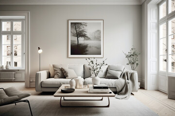 Naklejka na ściany i meble A Scandinavian sanctuary with a muted color palette, creating a calm and serene atmosphere.