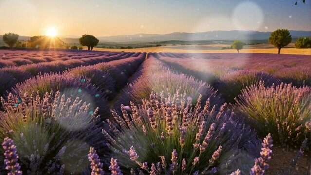 Lavender fields in Provence, France. Blooming purple fragrant lavender flowers. Seamless looping time-lapse virtual 4K video animation background.