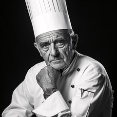 French Michelin chef, Paul Bocuse, black and white photo, 4k. Generative AI