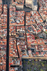 Aerial high angle view of Barcelona old town buildings, Spain - 740423162
