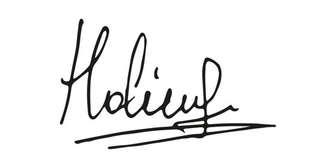 Fake signature hand drawn sample own autograph. Fictitious handwritten signature. Black ink. Scribble for sample contracts documents certificates or letters. Vector illustration. - obrazy, fototapety, plakaty