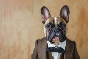 Portrait of a French bulldog dressed in a formal business suit