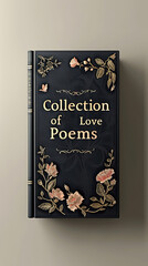Happy World Poetry Day. Collection of Love Poems book in hard cover. Aesthetic background