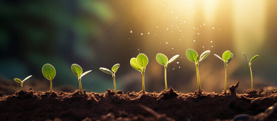 seedling growing at the rich soil - obrazy, fototapety, plakaty