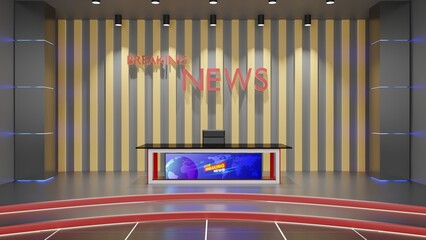 white table and lcd background in a news studio room.3d rendering.	
