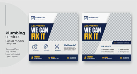 Plumbing service social media post template, Web banner template