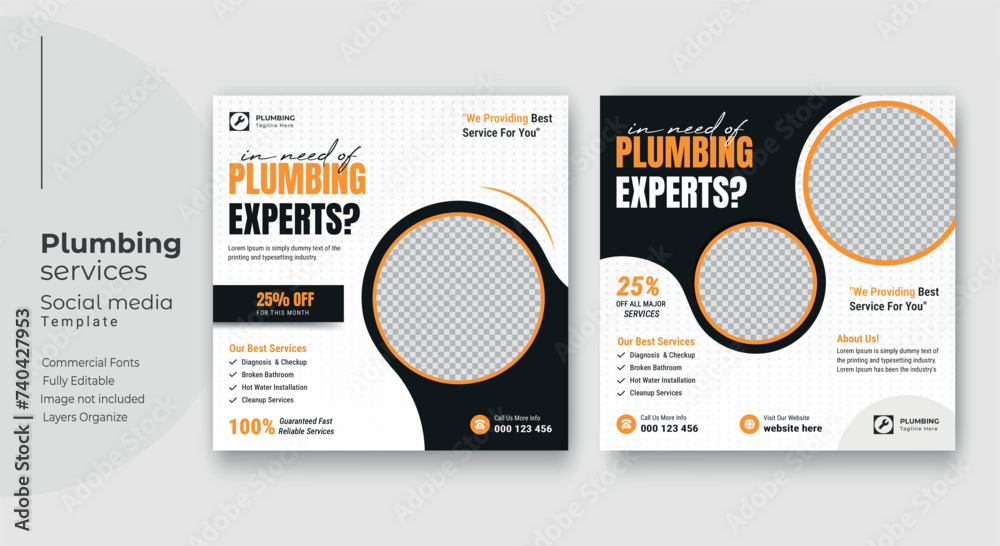 Wall mural Plumbing service social media post template, Web banner template