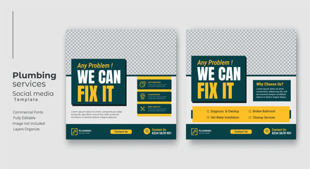 Plumbing service social media post template, Web banner template