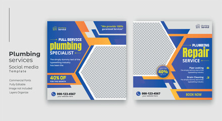 Obraz premium Plumbing service social media post template, Web banner template