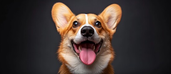 Happy dog sticking out tongue in playful expression, adorable pet with tongue out