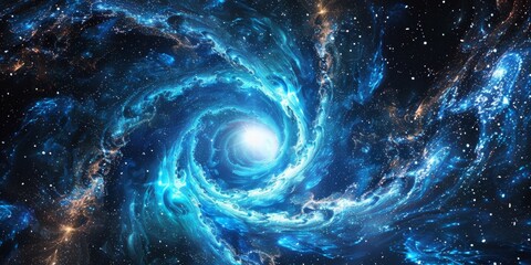 Cosmic Scene with Deep Space and Astronomical Phenomena - Swirling Vortex of Blue and Black Hues that Mimic the Appearance of a Galaxy Nebula Background created with Generative AI Technology