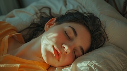 Serene young women captured in a peaceful close-up while sleeping in bed