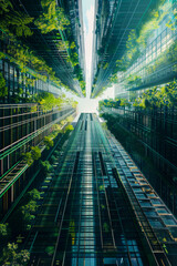 Fototapeta premium Visionary eco friendly skyscrapers designed with solar system elements reflecting a commitment to sustainability and green business