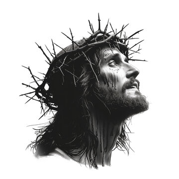 JESUS COM COROA DE ESPINHOS PRETO E BRANCO P&Aacute;SCOA