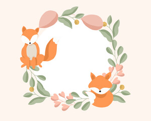Cute Fox Illustration Wreath