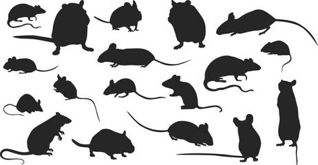 Set of mouse silhouette, rat, rodent