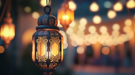 Arabic Lantern of Ramadan Celebration Background

