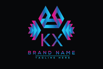 Blue KX letter logo design. Vector logo design for business.