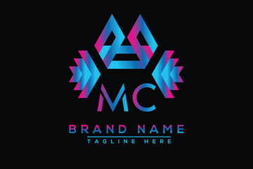 Blue MC letter logo design. Vector logo design for business.