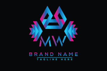 Blue MW letter logo design. Vector logo design for business.